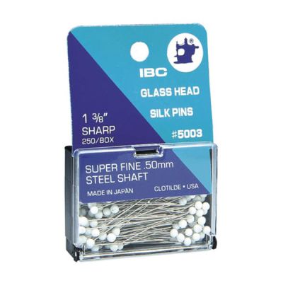 IBC White Glasshead Silk Straight Pins - 1 3/8" Super Fine .50mm - 250 ct.  | MWS