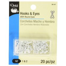 Dritz Hooks and Eyes -white- sizes 1 and 2- 20 sets