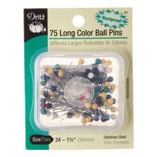 Dritz Stainless Steel Rust-Proof Multi-Colored Ball Head Straight Pins-Size 24  -1 1/2" by Manhattan Wardrobe Supply
