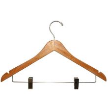 Flat Wooden combo Suit hanger with clips and notches - natural -17" | MWS