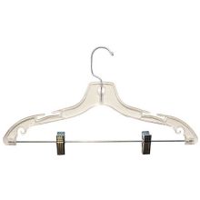 Plastic Dress Hanger with Clip- Clear - 17"