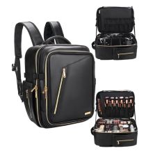 Relavel Professional Leather Makeup Bag and Backpack - Black
