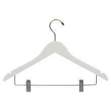 Rubber Coated Flat Notched Wooden Combo Suit Hanger w/ Clips 17" - Matte White | MWS
