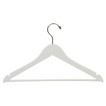 Rubber Coated Flat Notched Wooden Suit Hanger w/ Bar 17" - Matte White | MWS